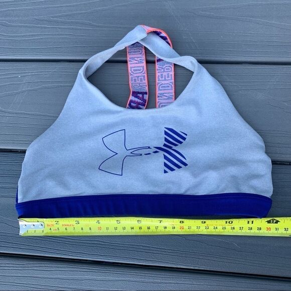 Under Armour grey blue logo sports bra Sz S - Picture 4 of 5
